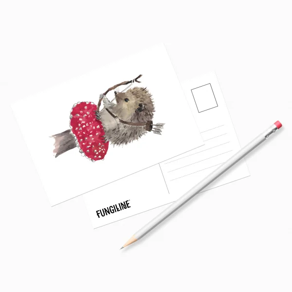 Ежик и мухомор - почтовая открытка