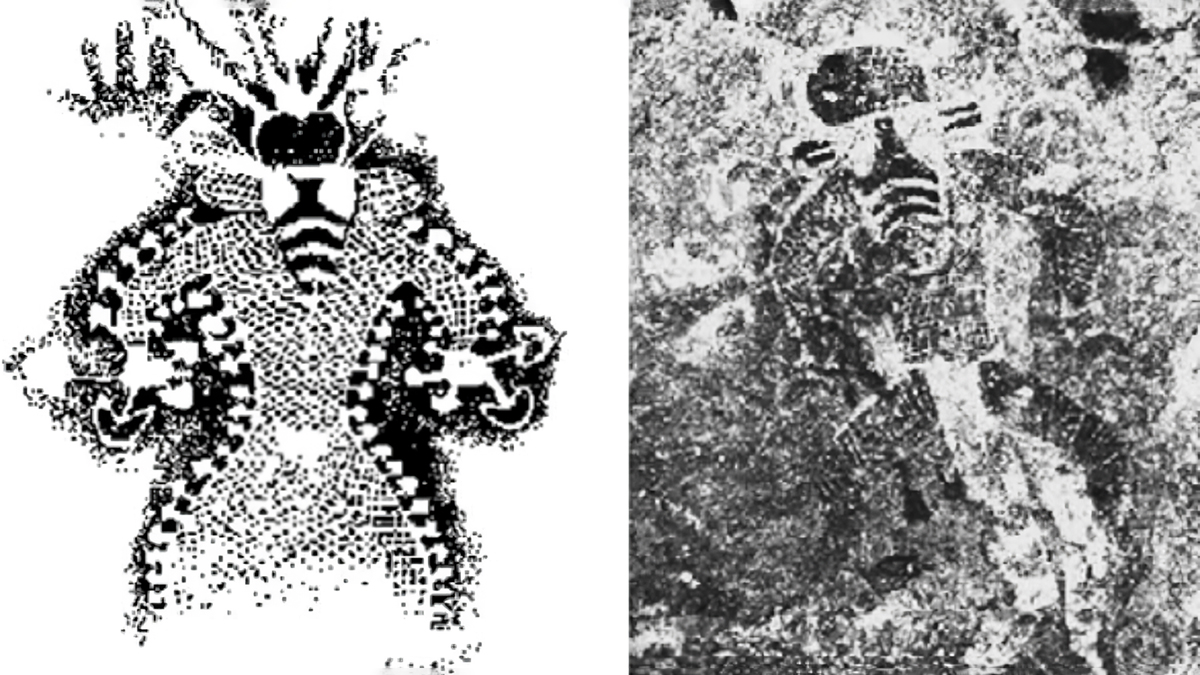 Автор неизвестен, грибные люди Тассилин, наскальная живопись (7000 лет до нашей эры)