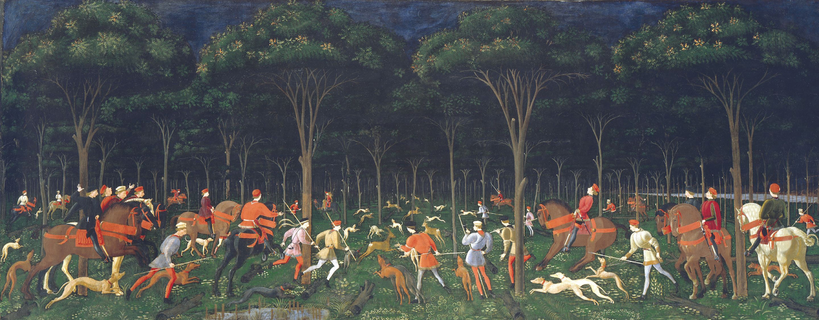 Паоло Уччелло, Охота в лесу, картина (1470)