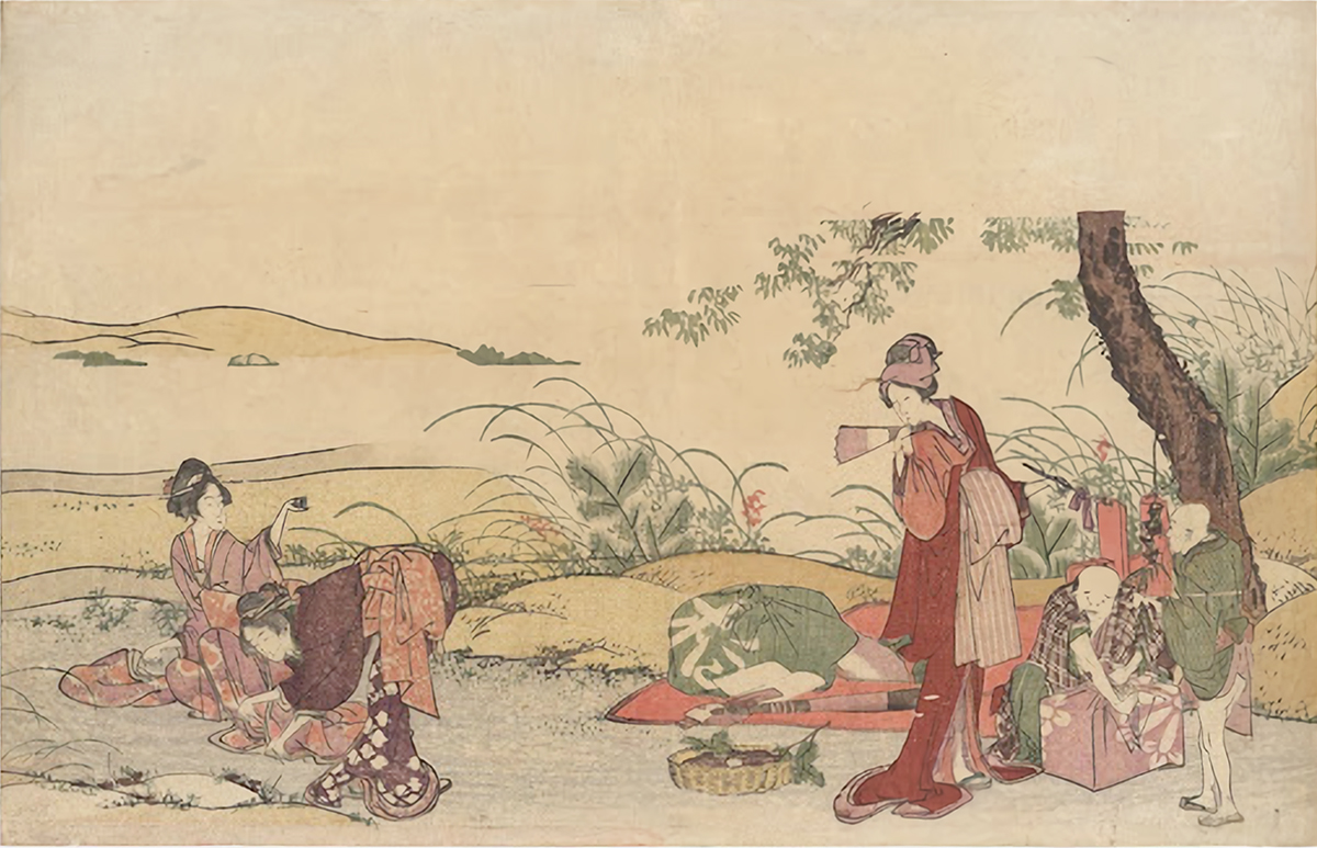 Кацусика Хокусай, Сбор грибов, гравюра (1800)